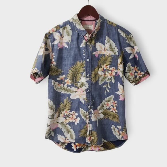 7 Diamonds Other - 7 Diamonds Reversible Tropical Floral SS Button Down Shirt Blue Sz Large Preppy